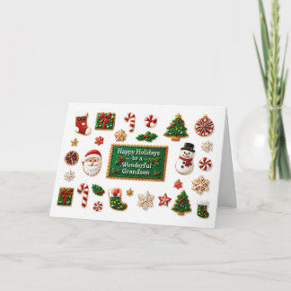 Grandson Happy Holidays with Cute Cookies Xmas Card