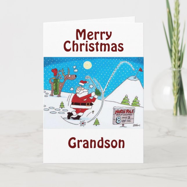 GRANDSON-HOPE YOUR CHRISTMAS IS *UP TO PAR* HOLIDAY CARD (Front)