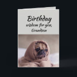 Grandson Humour Birthday Wisdom Cute Pug Dog Card<br><div class="desc">Birthday wisdom for your Grandson from the cute Pug in a Rug.   Fun animal Birthday cards</div>
