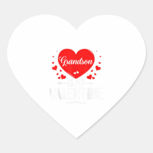Grandson Is My Valentine Matching Fam Grandma Gift Heart Sticker