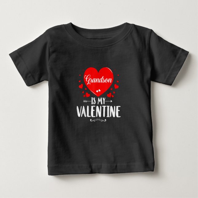 Grandson Is My Valentine Matching Family Grandma Baby T-Shirt (Front)