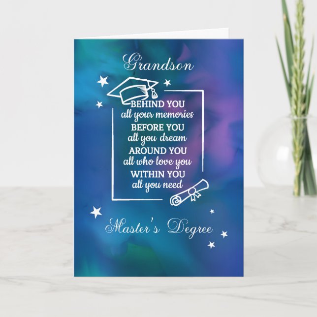 Grandson Master’s Degree Graduation Quote Blue Card (Front)