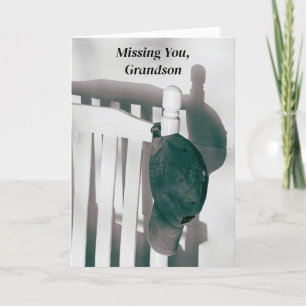 Grandson Missing You Cap and Chair Shadow Photo Ca Card