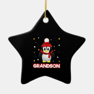 Grandson Penguin Christmas Family Matching Xmas Ceramic Ornament