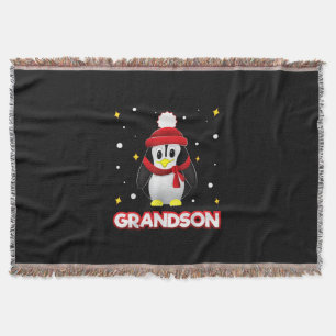Grandson Penguin Christmas Family Matching Xmas Throw Blanket