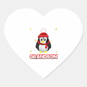 Grandson Penguin Family Matching Christmas Gift Heart Sticker