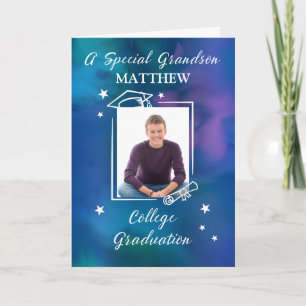 Grandson Personalise College Graduation Watercolor Card
