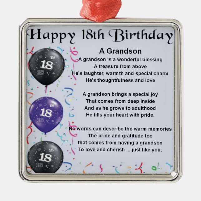 Grandson Poem - 18th Birthday Metal Tree Decoration (Front)