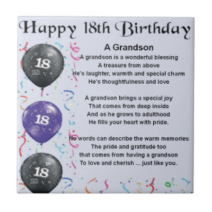 Grandson Poem - 18th Birthday Tile
