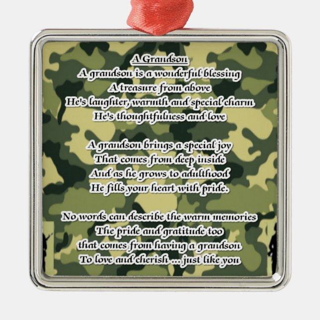 Grandson Poem Army Camouflage Metal Tree Decoration (Front)