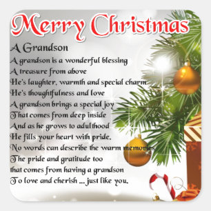 Grandson Poem - Christmas Design Square Sticker