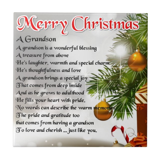 Grandson Poem - Christmas Design Tile (Front)