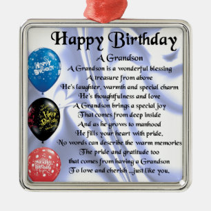 Grandson Poem  -  Happy Birthday Metal Tree Decoration