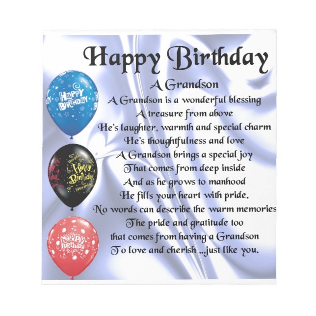 Grandson Poem  -  Happy Birthday Notepad (Front)
