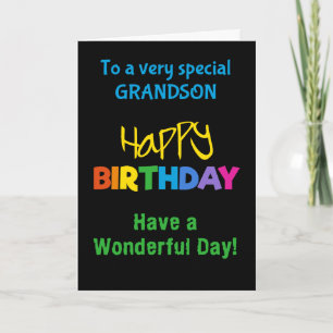 Grandson Rainbow Colours on Black Birthday Card