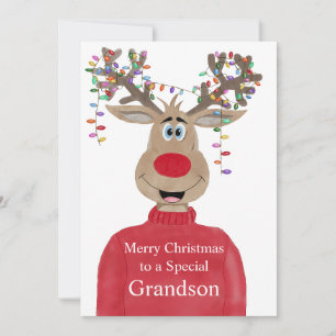 Grandson Reindeer Christmas Customisable  Holiday Card