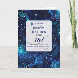 Grandson Religious 22nd Birthday Stars Card