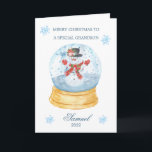 Grandson Snow Globe Snowman Christmas  Holiday Card<br><div class="desc">Colourful Christmas card for your little Grandson - Christmas snow globe with Snowman inside.</div>