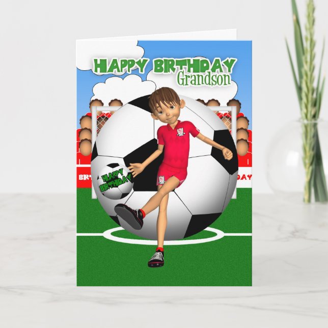 Grandson Soccer Football Birthday Greeting Card (Front)