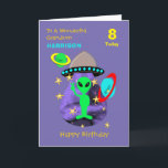 Grandson Spaceship Alien Cute Happy Birthday Card<br><div class="desc">Super cute cartoon outer space theme image with a little green man,  stars,  planets and spaceship; such a fun and colorful design and easy to customize with a name,  age and message,  for that extra special touch at no extra cost.</div>