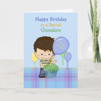 Grandson Special Happy Birthday Boy with Cupcake Card