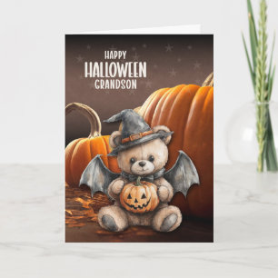 Grandson Teddy Bear Witch and Wings Halloween Holiday Card