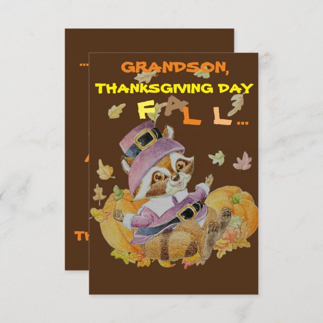 Grandson Thanksgiving greetings card  (Front/Back)