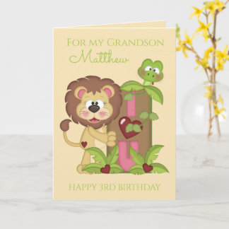 Grandson Third Birthday Cute Lion Photo Card