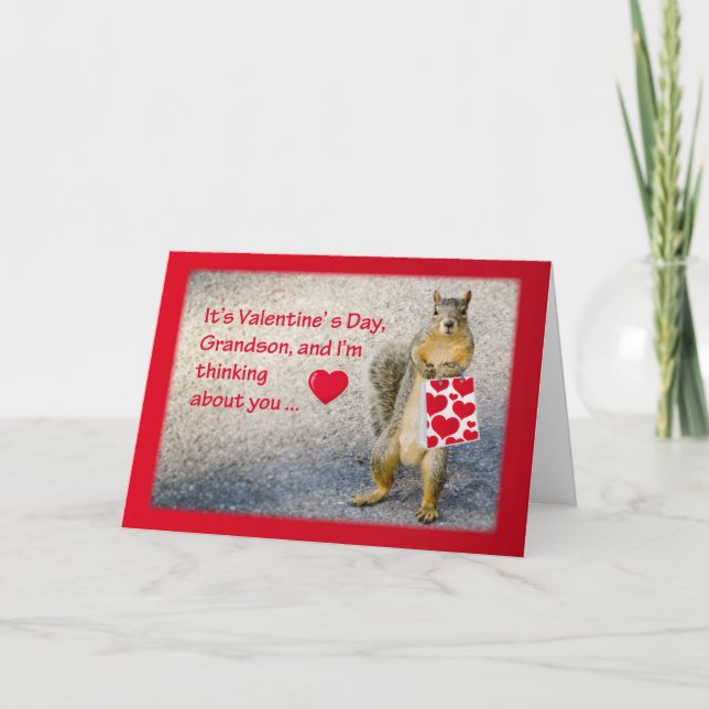 Grandson Valentine Squirrel Holiday Card (Front)