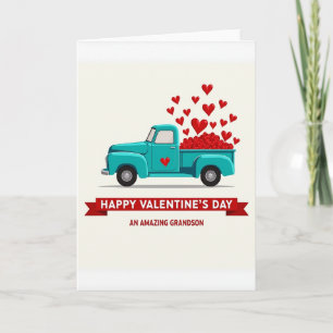 Grandson Valentines Truck Hearts Card