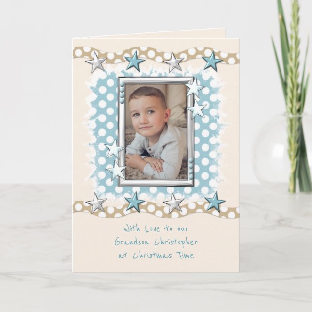 Grandson with love at Christmas blue Holiday Card (Front)