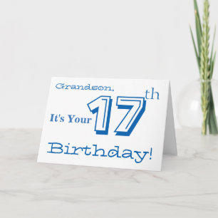 Grandson's 17th birthday greeting in blue & white. card