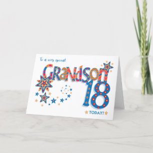 Grandson's 18th Birthday Stars and Word Art Card