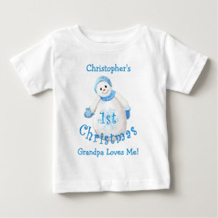 Grandson's 1st Christmas Snowman from Grandpa Baby T-Shirt