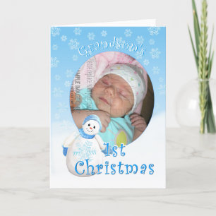 Grandson's 1st Christmas Snowman Photo Greeting Holiday Card