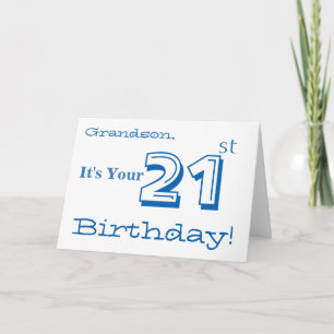Grandson's 21st birthday greeting in blue & white. card