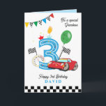 Grandson's 3rd Birthday Racing Car Greeting Card<br><div class="desc">Grandson's 3rd Birthday Racing Car Greeting Card. Celebrate your Grandson's birthday with this adorable card. Customize it for your grandson and add a name for a personalized touch. Perfect for kids,  this whimsical card brings joyful wishes and a sense of wonder to their birthday celebration. Make their day unforgettable!</div>