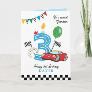 Grandson's 3rd Birthday Racing Car Greeting Card