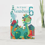 Grandson's 6th Birthday Card - Happy Dinosaur<br><div class="desc">You can personalise this birthday card for a boy inside.</div>