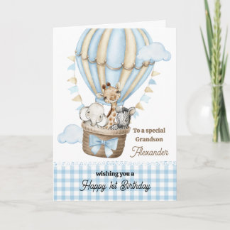 Grandson's Birthday Hot Air Balloon Greeting Card