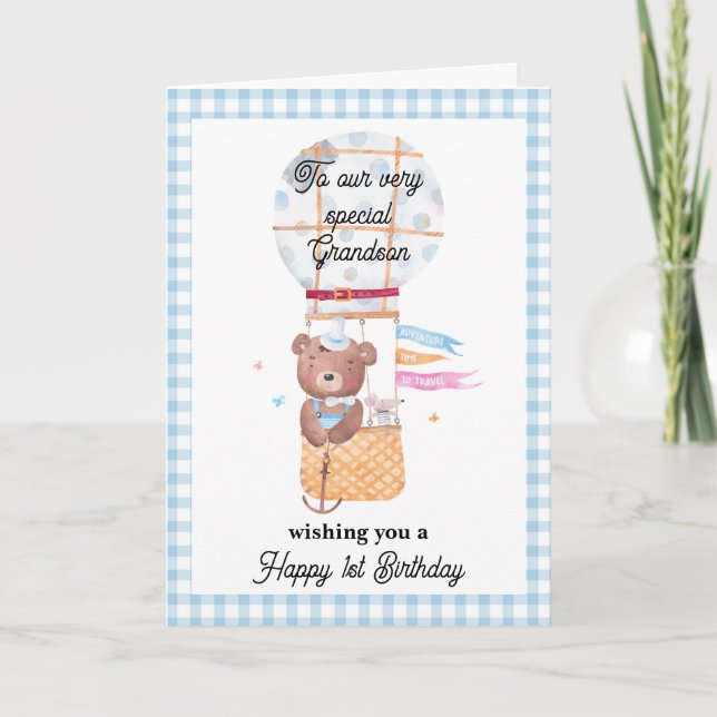 Grandson's Birthday Teddy Bear Greeting Card (Front)