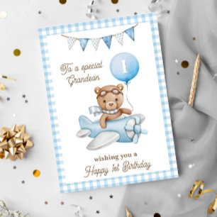 Grandson's First Birthday Teddy Bear Greeting Card