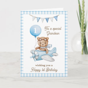 Grandson's First Birthday Teddy Bear Greeting Card