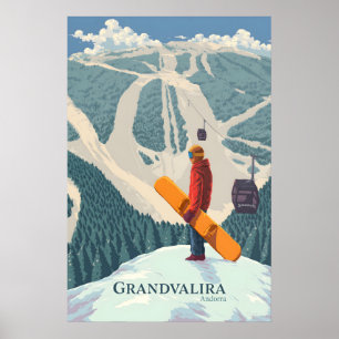 Grandvalira Andorra Snowboarding Travel Poster