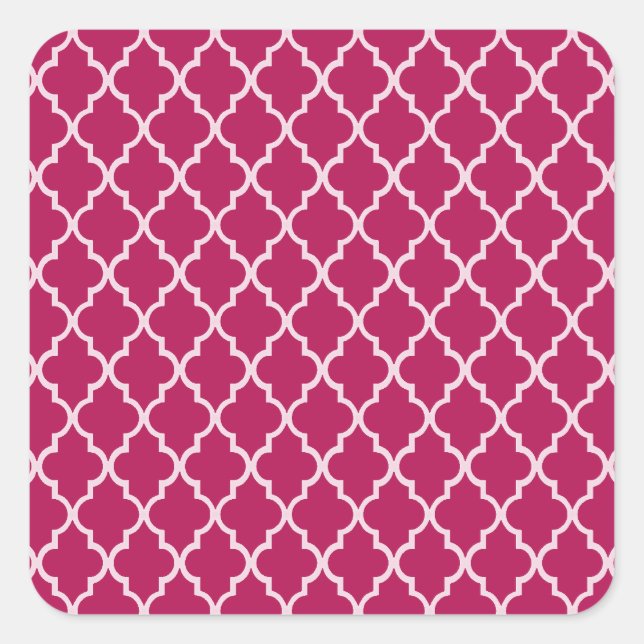 Granita Red, Fuchsia Hue & White Moroccan Pattern Square Sticker (Front)