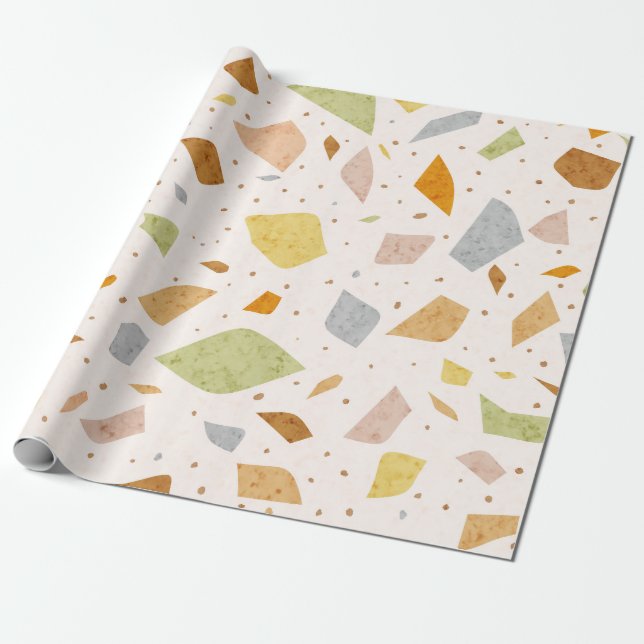 Granite Grainy Textured Colourful Terrazzo Pattern Wrapping Paper (Unrolled)