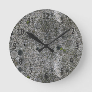 Granite Grey Black Digits Round Clock
