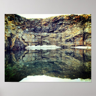Granite Rock Cliff Reflections In Pond  Poster