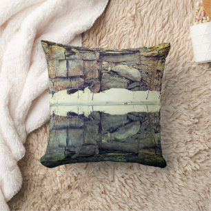 Granite Rock Wall Reflections In Pond Nature Cushion