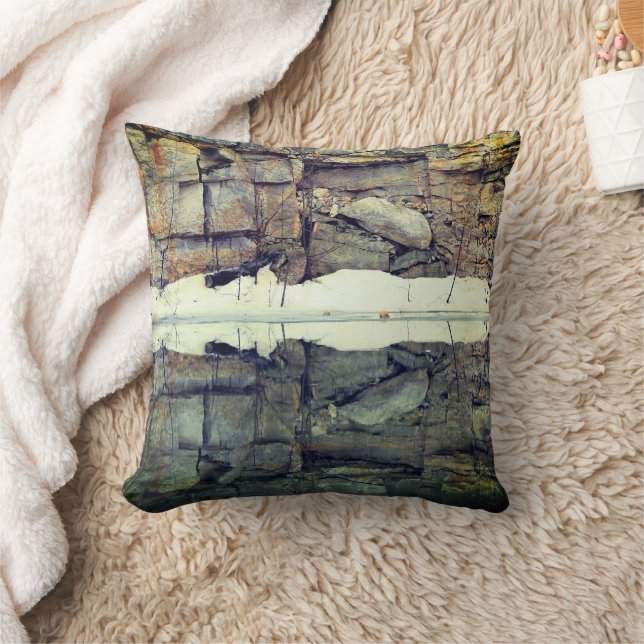 Granite Rock Wall Reflections In Pond Nature   Cushion (Blanket)
